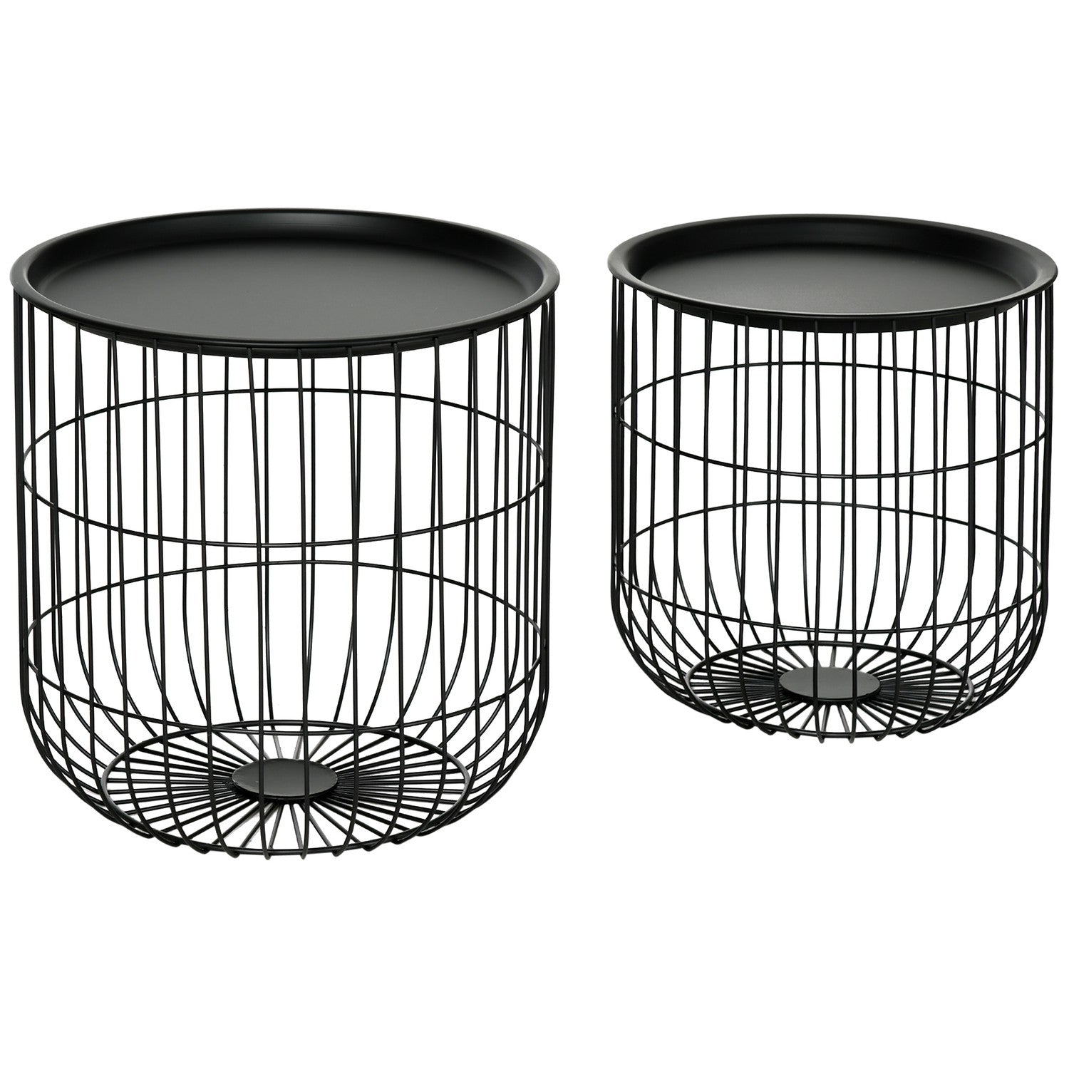 Set med 2 soffbord i svart stål med förvaring