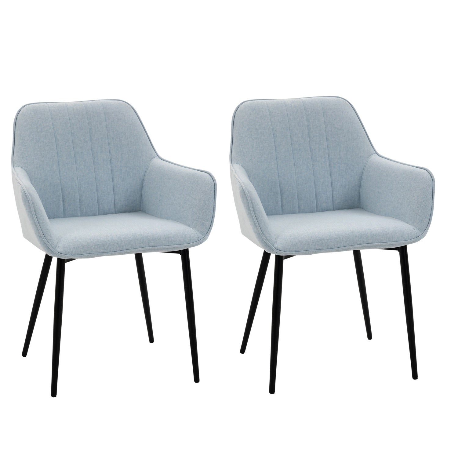 Set med 2 stoppade matstolar, linne, blå, metallben