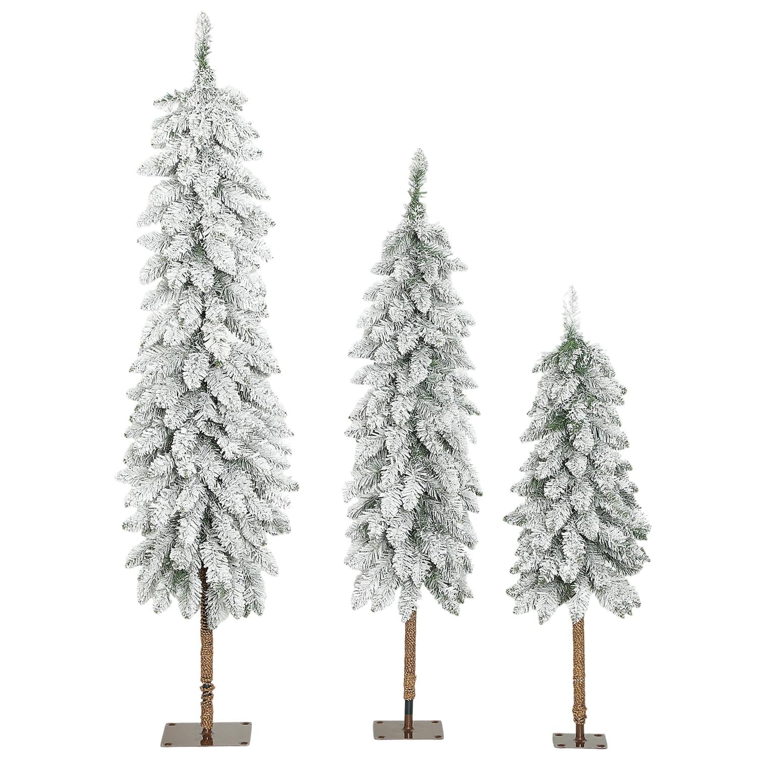 Set med 3 snöiga konstgjorda julgranar, 3 storlekar, flamskyddade