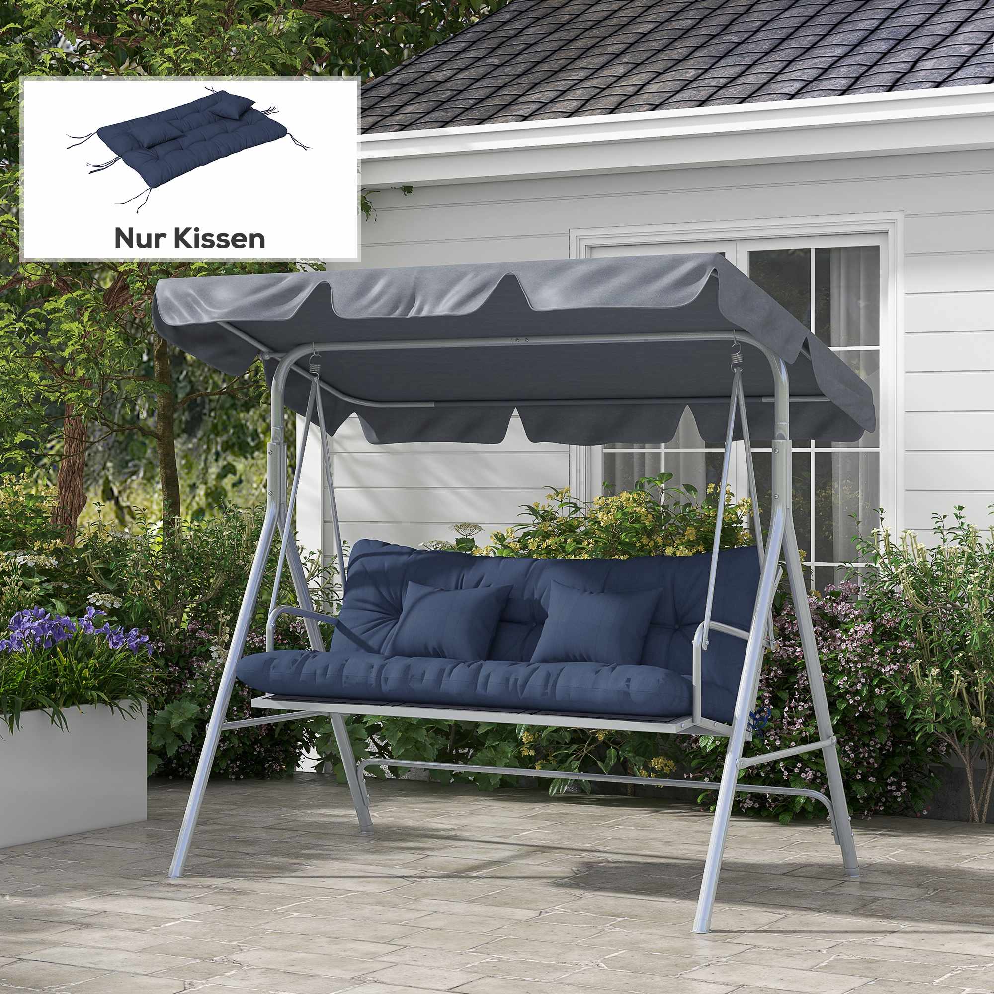 Set med dynor för utomhusstolar, 150x50 cm, vattenavvisande, marinblå
