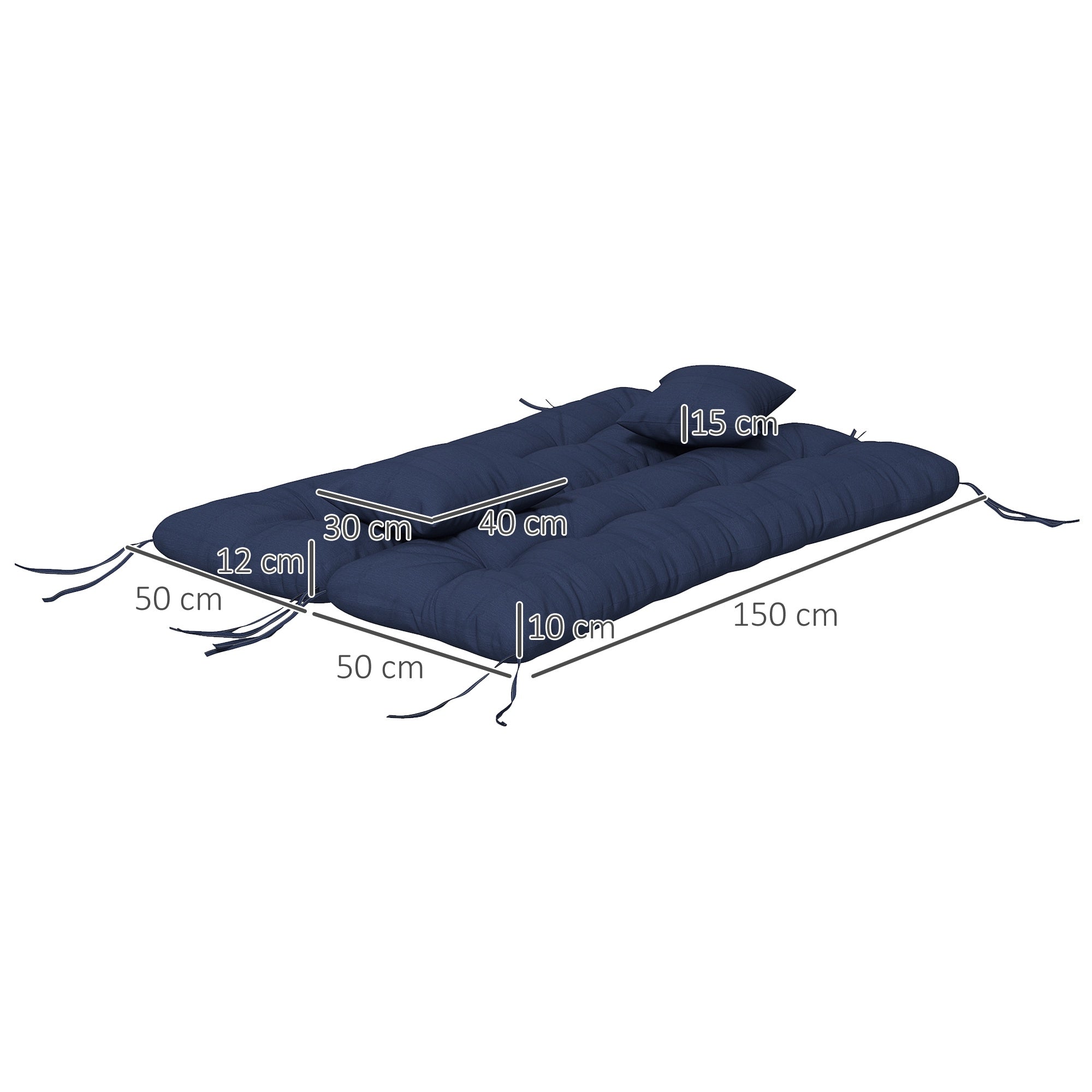 Set med dynor för utomhusstolar, 150x50 cm, vattenavvisande, marinblå