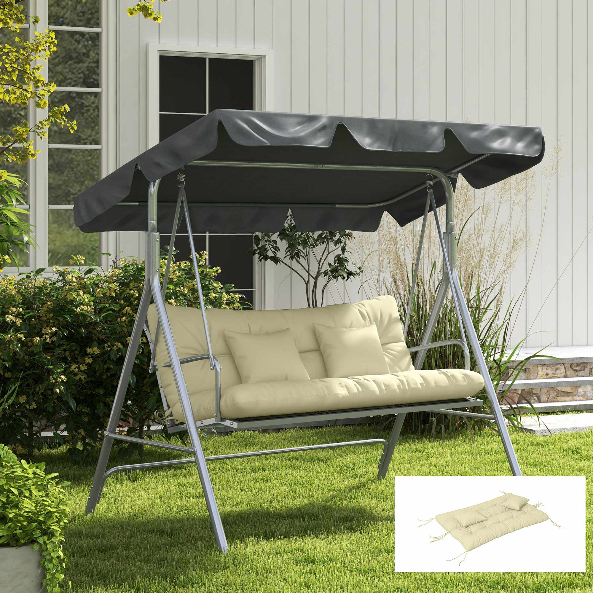 Set med dynor för utomhusstolar, vattenavvisande, 150x50 cm, krämfärgad