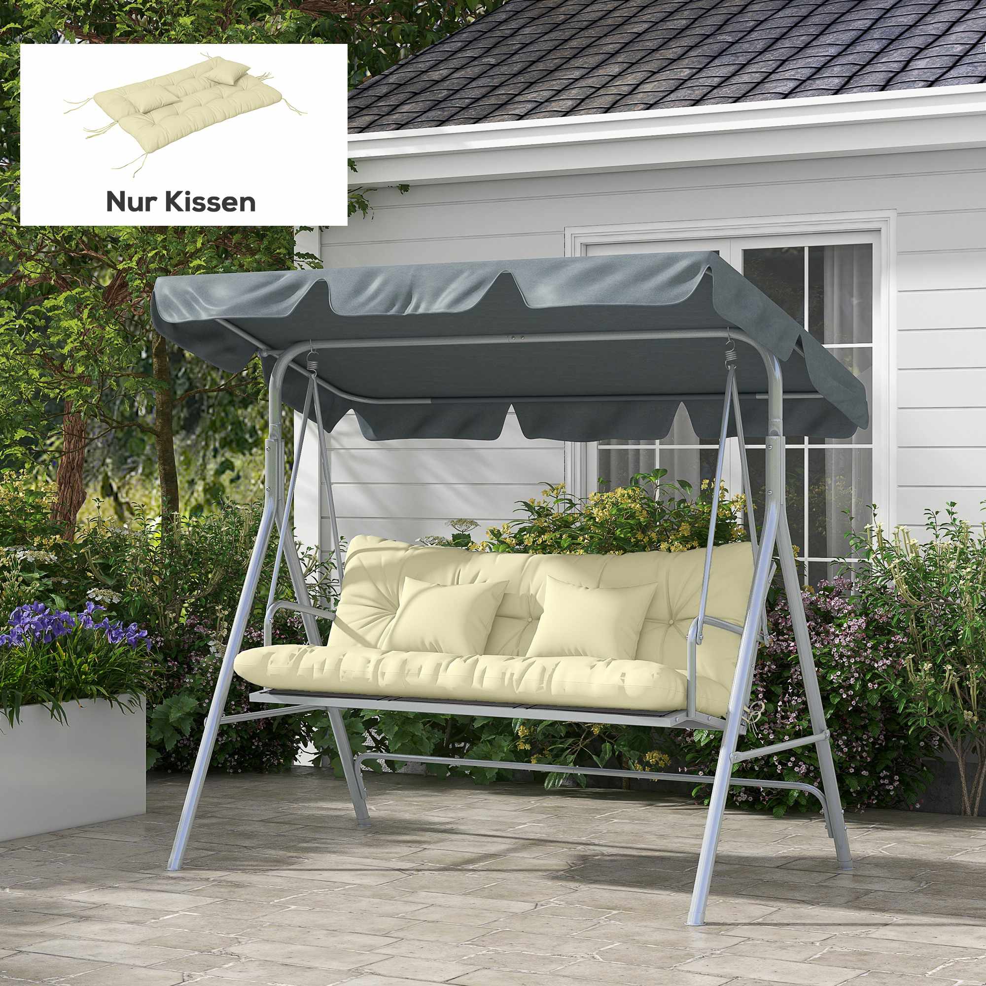 Set med dynor för utomhusstolar, vattenavvisande, 150x50 cm, krämfärgad