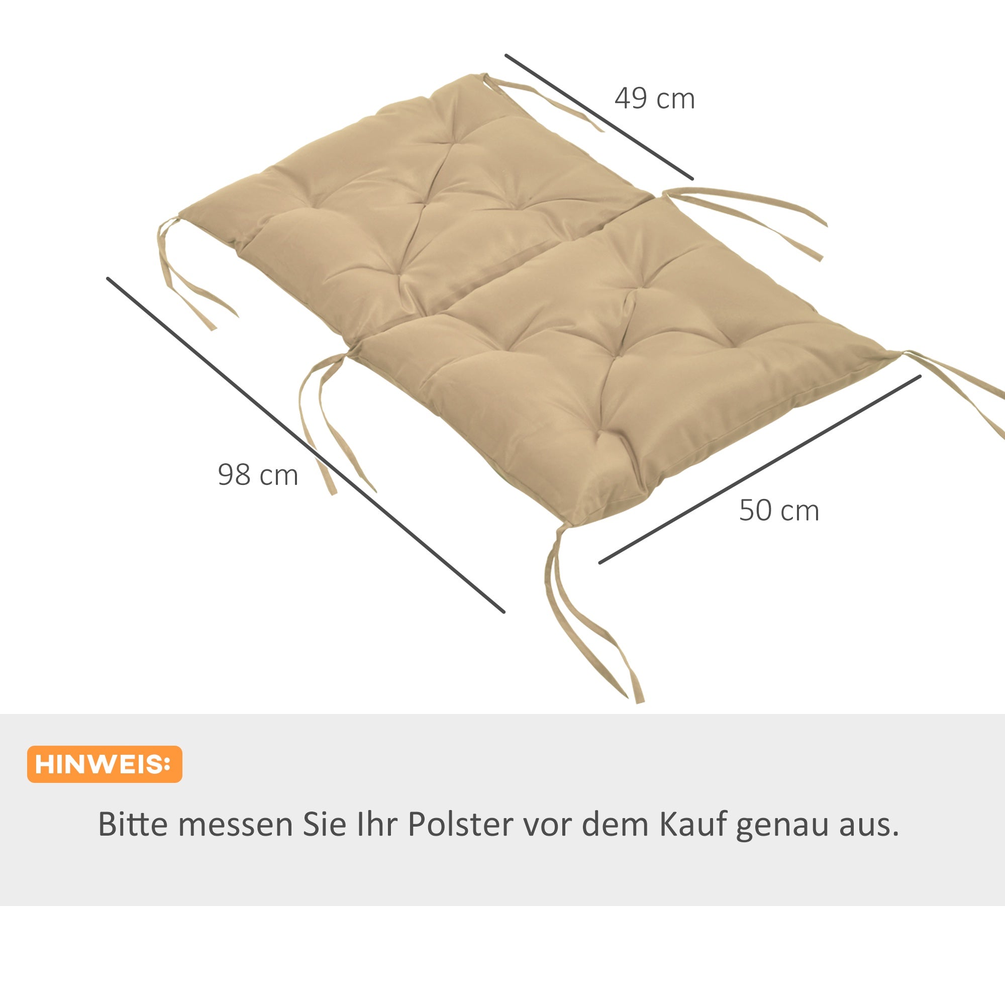 Set med dynor till utomhusstolar, 98x50 cm, kaki, 8 cm tjock
