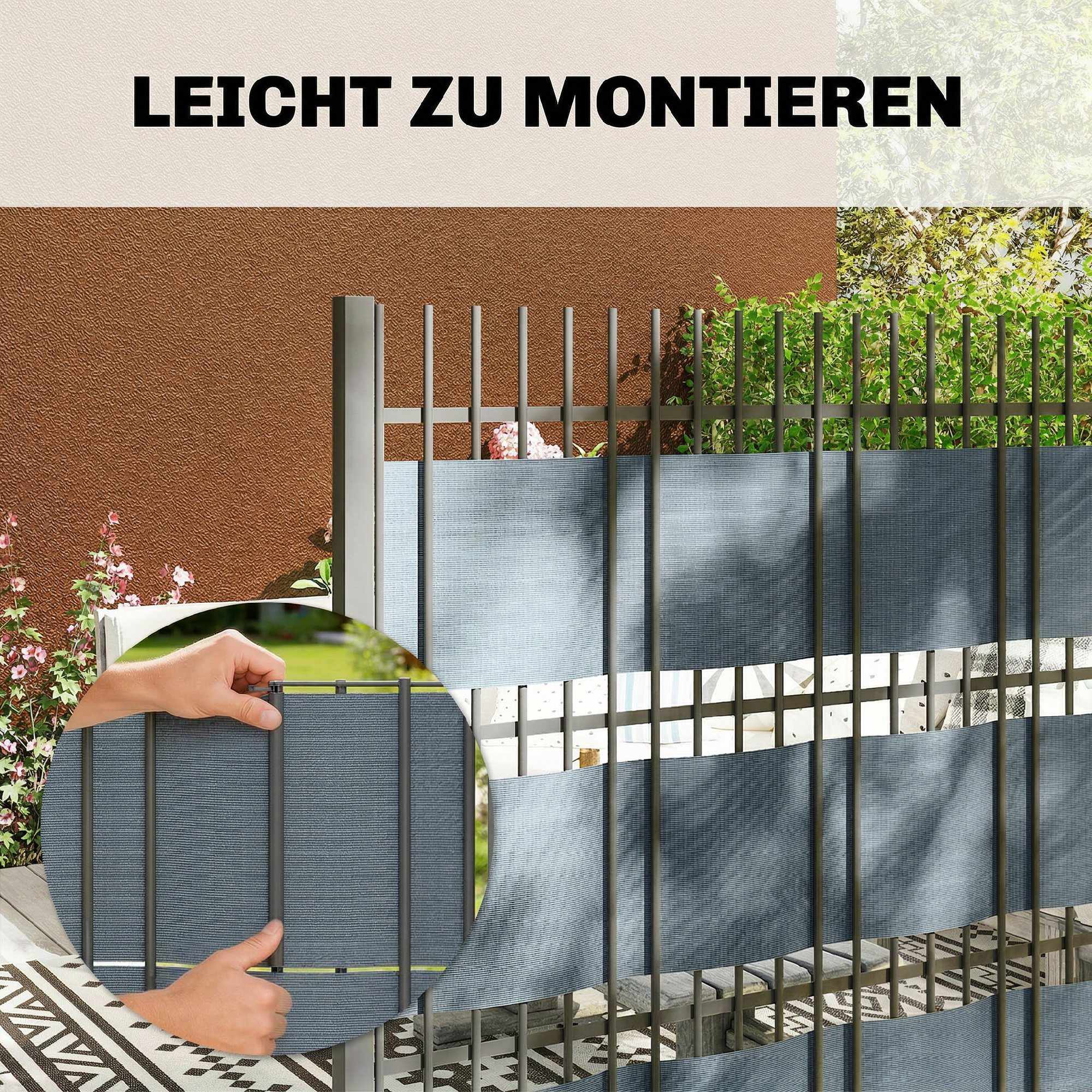 Set med insynsskyddande staketremsor, UV-resistenta, vattentäta, 35m x 19cm, grå
