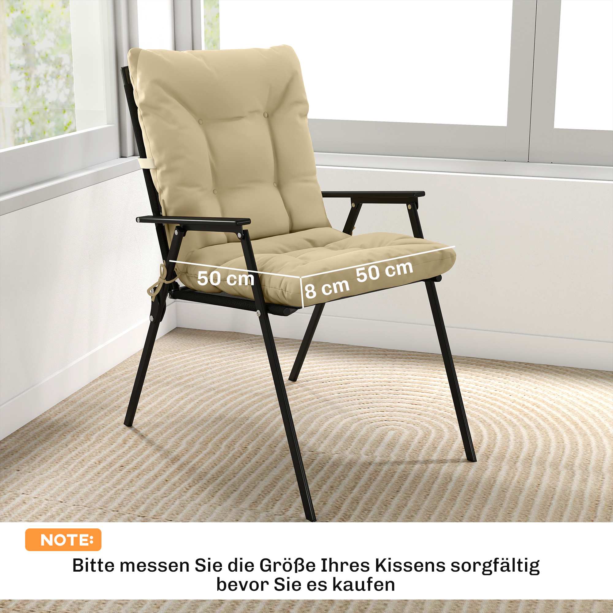 Set med sittdynor för utomhusbruk, 8 cm tjocka, beige, 120x50 cm
