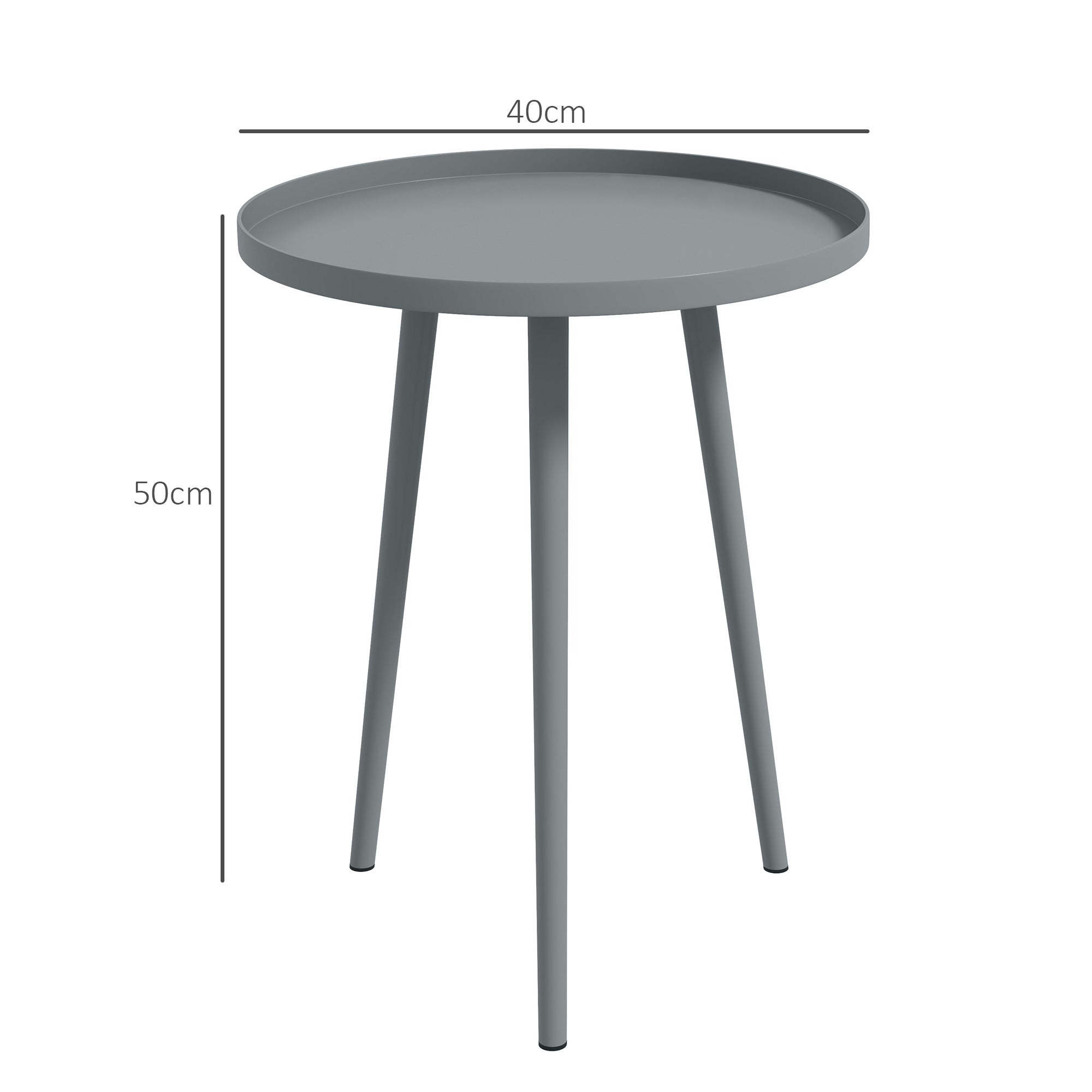 Sidobord i stål för utomhusbruk, runt, grått, Ø40 x 50H cm