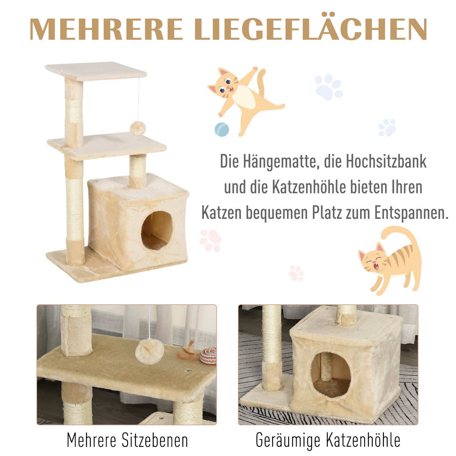 Sisal Cat skrapstolpe, mjuk plysch, stabil, 50x30x80 cm
