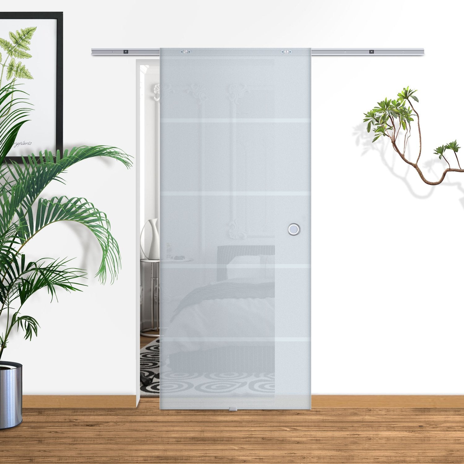Skjutdörr i glas, satinfinish, 775-1025 x 2050 mm