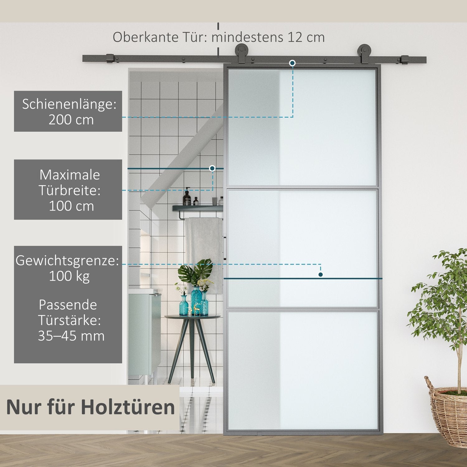 Skjutdörrssats, kolstål, monteringssats utan dörr, platsbesparande, svart