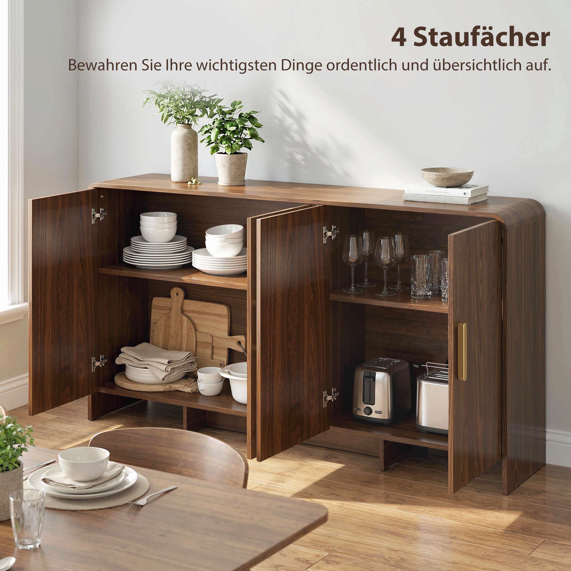 Skänk buffé 152 cm, mjukstängande dörrar, valnötsfinish