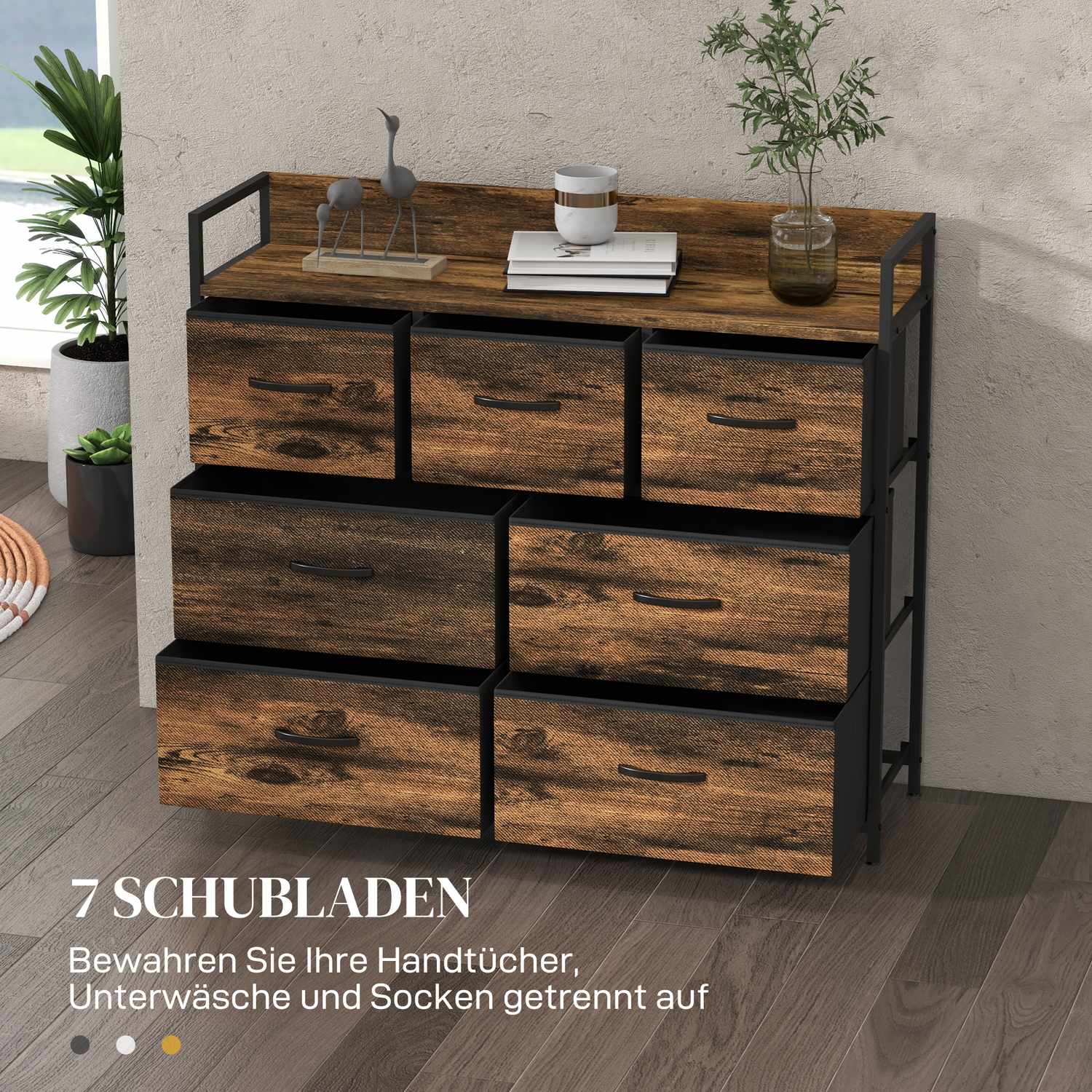 Skänk i industriell stil, 7 tyglådor – Rustikbrun