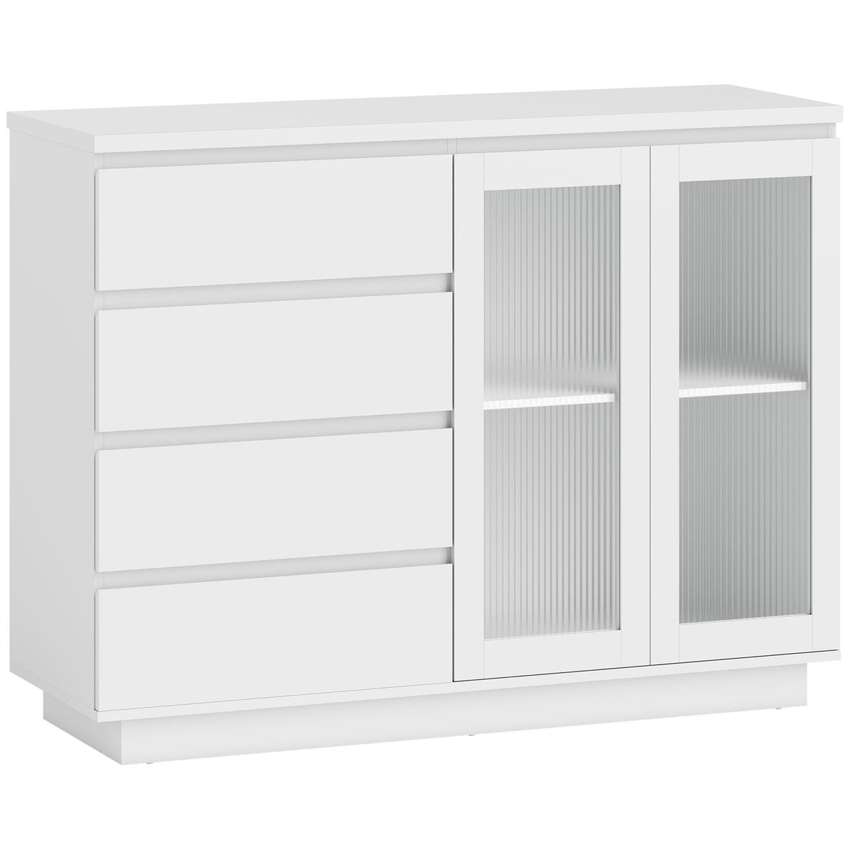 Komoda se 4 zásuvkami, 2 skleněnými dvířky, MDF, bílá