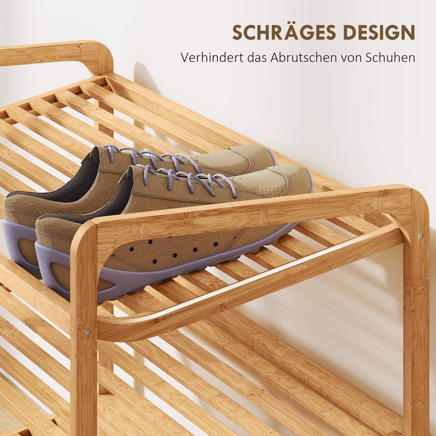 Skoställ i bambu, 3-vånings, 30 kg kapacitet, naturligt trä