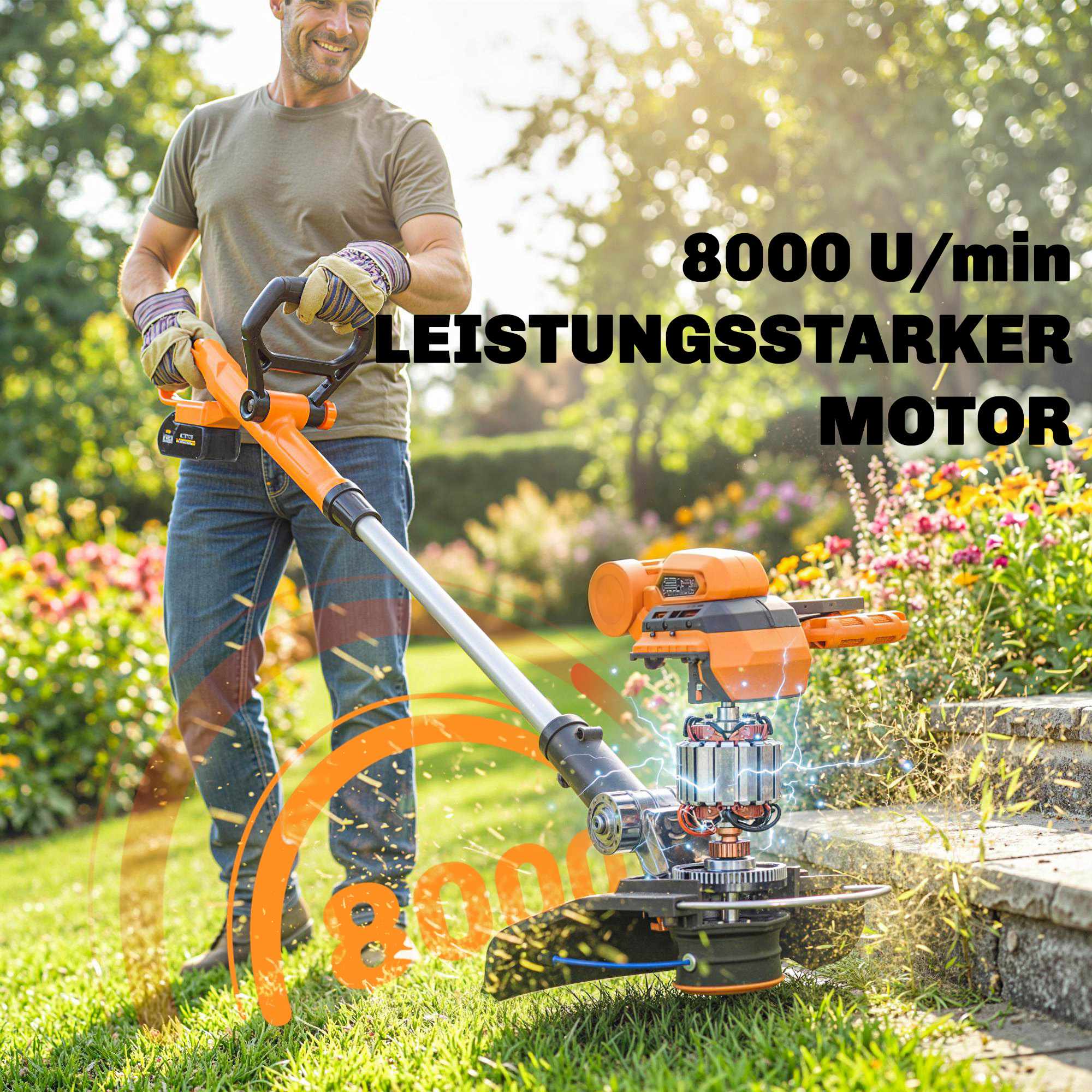 Sladdlös grästrimmer 21V, 25 cm klippbredd, 2x4,0Ah batterier