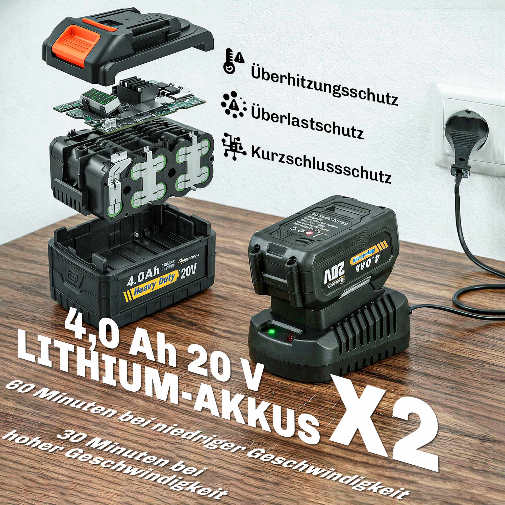 Sladdlös lövblås 20V med 2x4.0Ah batterier och laddare