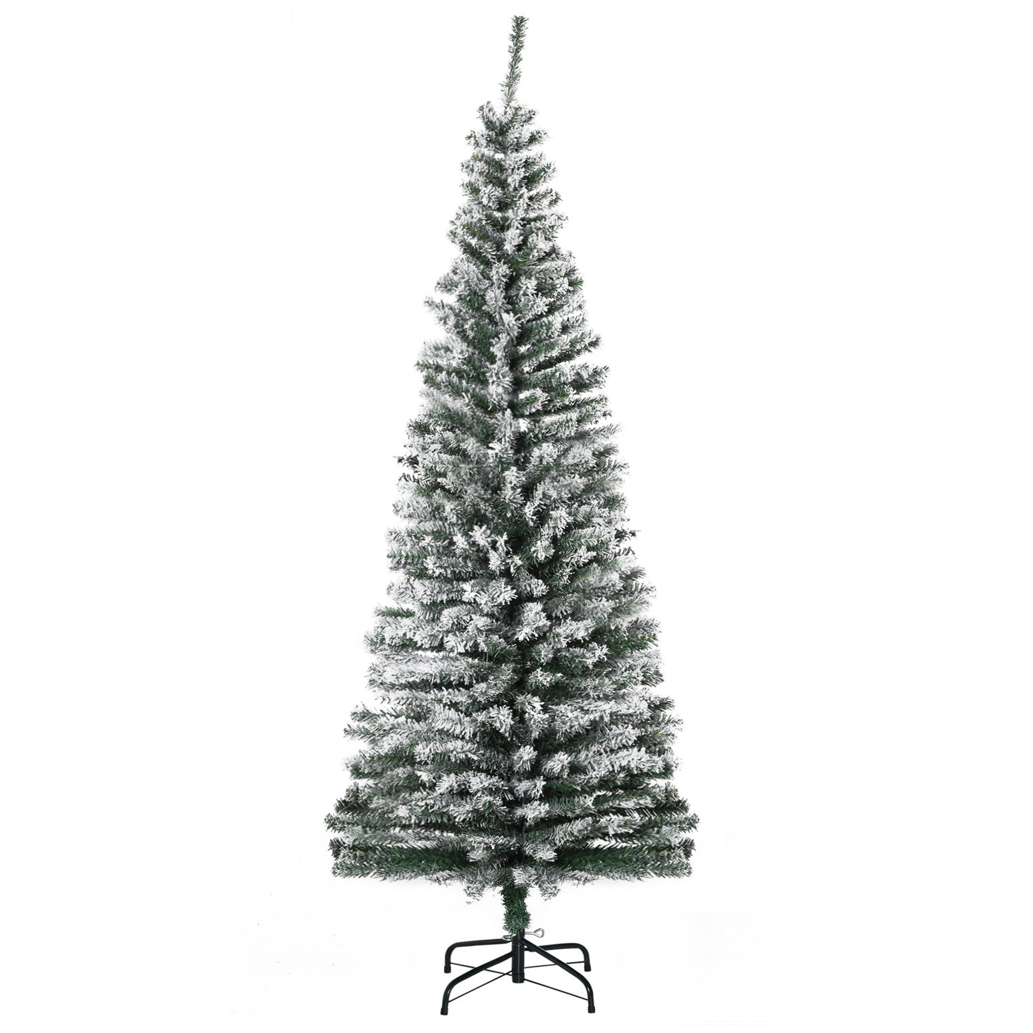 Smal konstgjord julgran med snö, 180 cm, grön