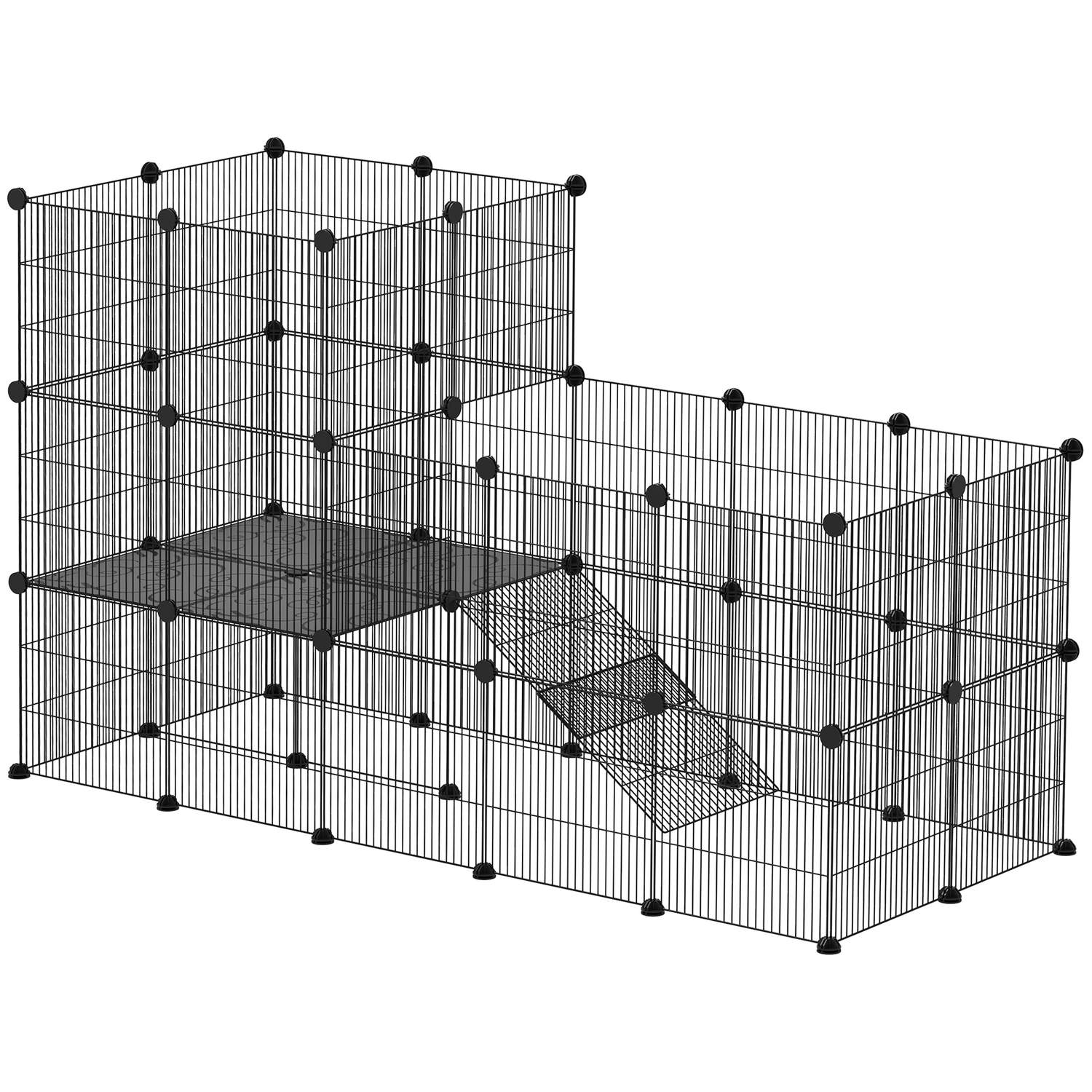 Smådjursbur utomhus med ramp, 39 paneler, 140x70x105 cm