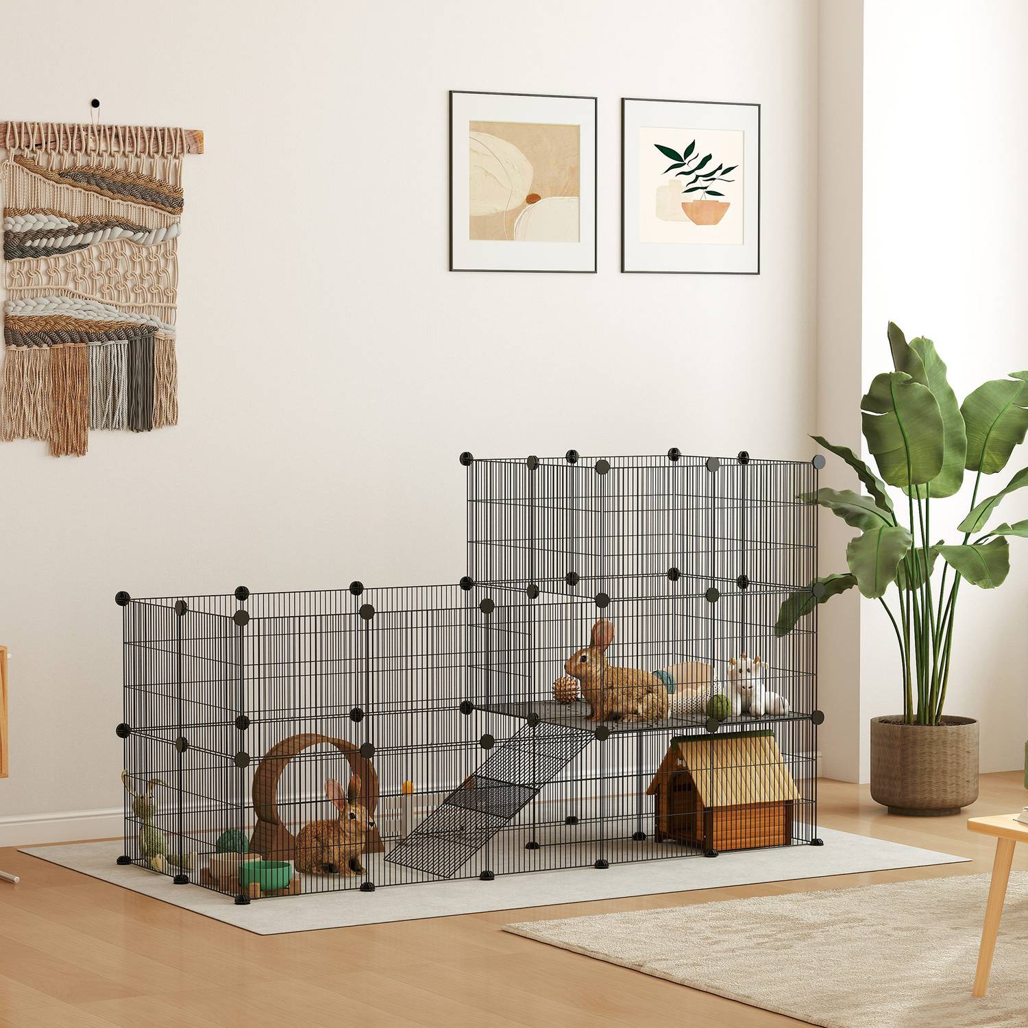 Smådjursbur utomhus med ramp, 39 paneler, 140x70x105 cm