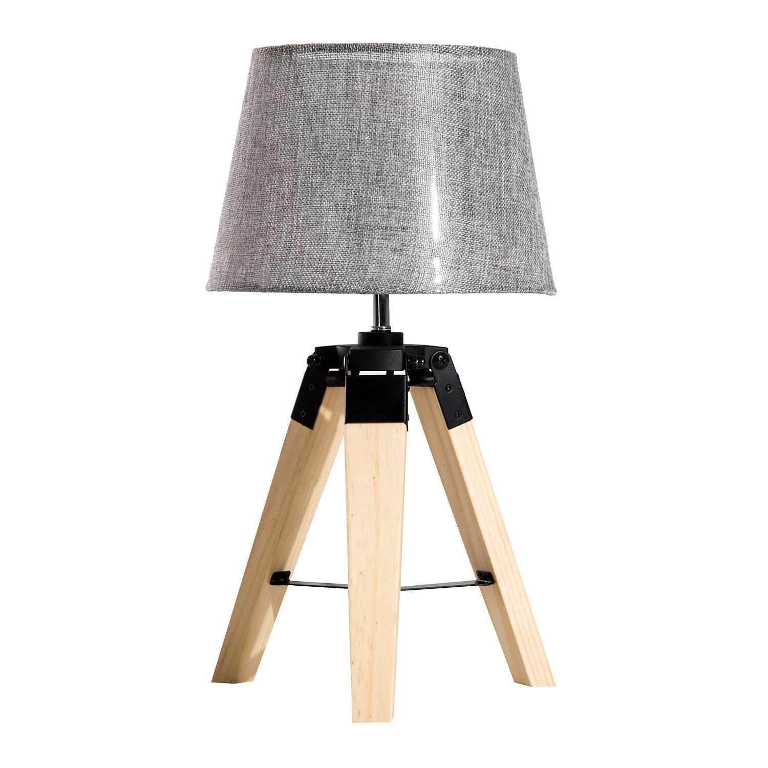 Sängbordslampa i grå linnelook, Furu & Polyester, E27