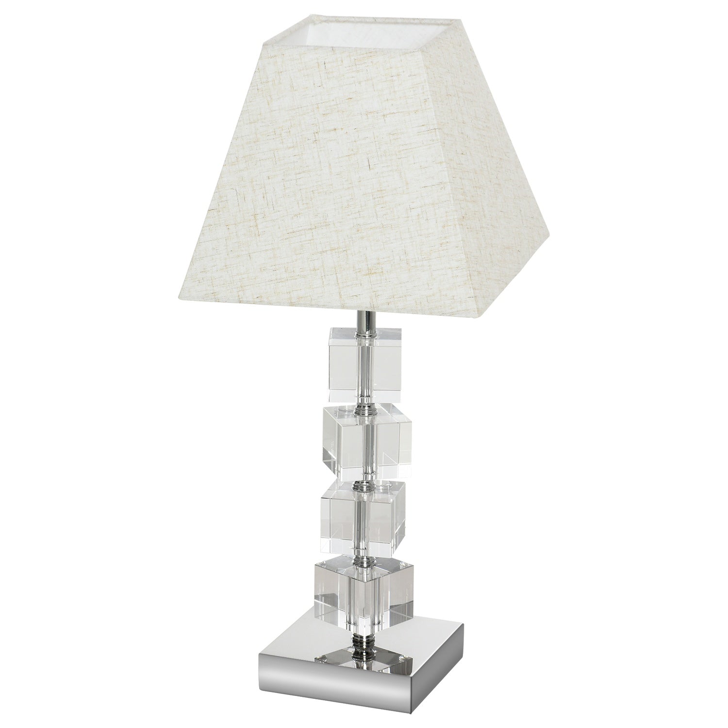 Sängbordslampa, roterande kristallkub, gräddvit