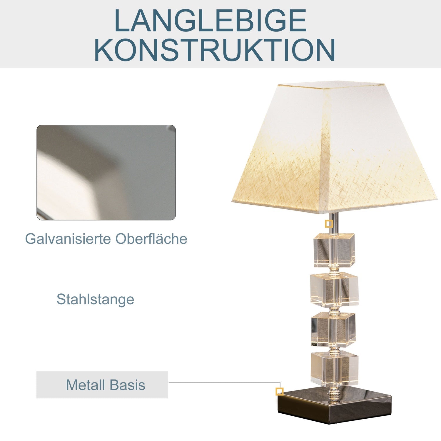 Sängbordslampa, roterande kristallkub, gräddvit
