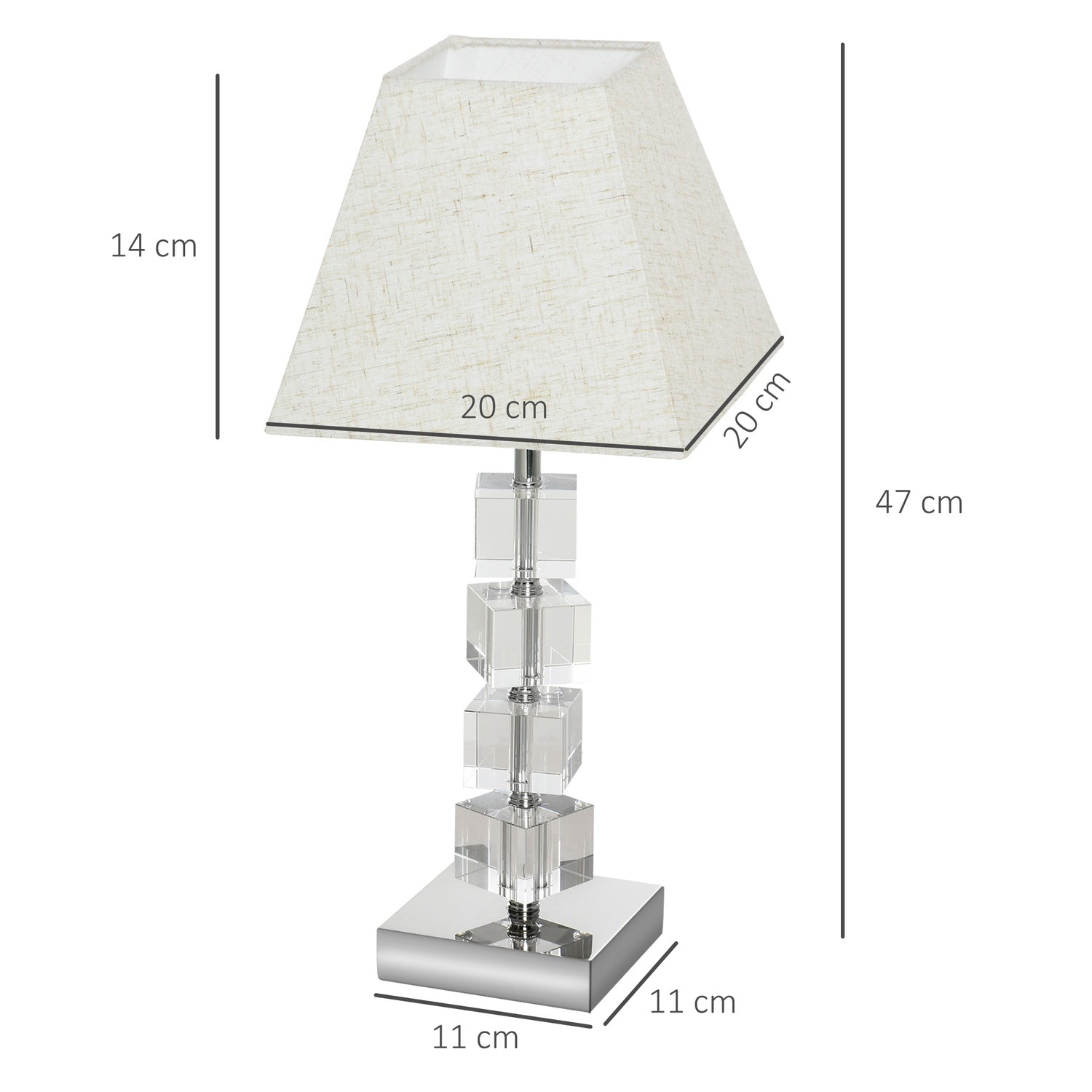 Sängbordslampa, roterande kristallkub, gräddvit