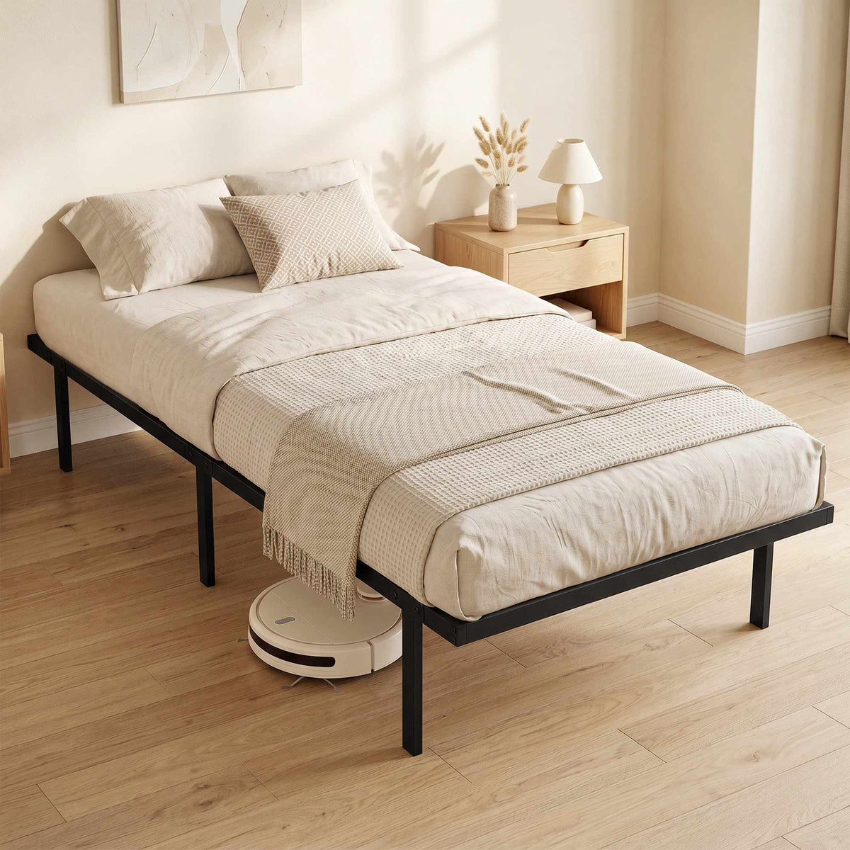 Kovový rám postele 90x200 cm, úložný prostor pod postelí, černý