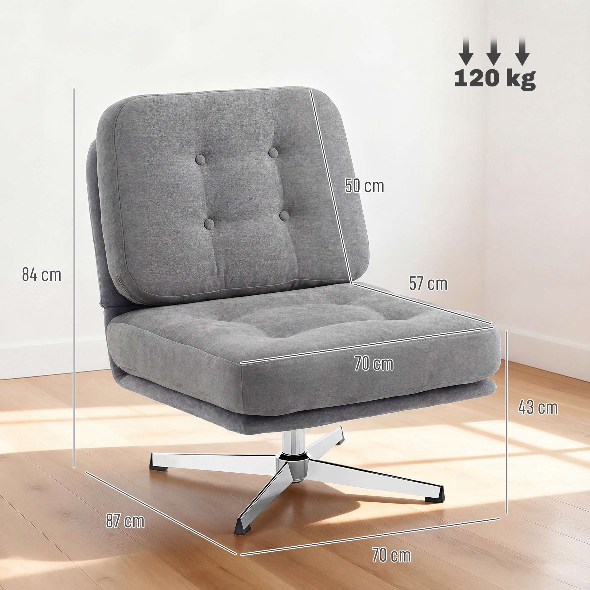 Snurrfåtölj, chenilletyg, 70 cm sits