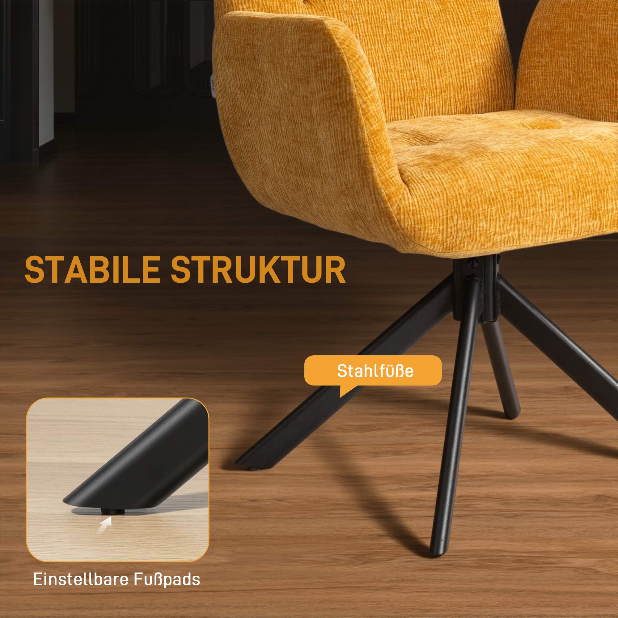Snurrstol, modern design, gul, 120 kg kapacitet