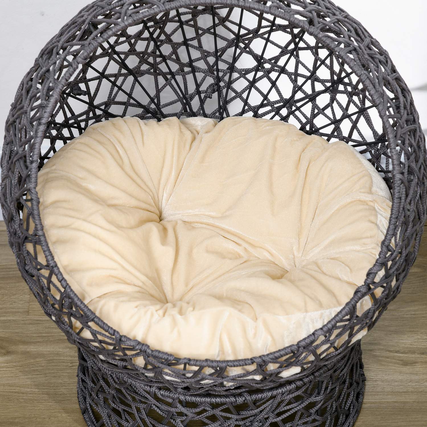 Snygg Cat Bed Cave med Kudde – Lila & Cream Rep