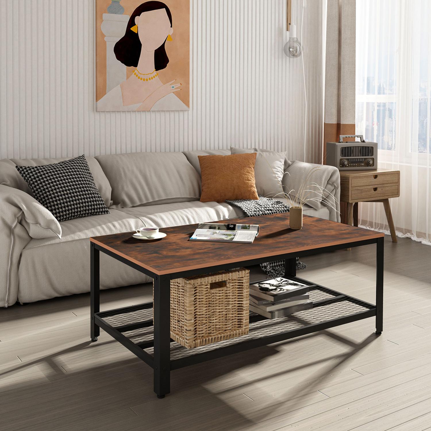 Soffbord svart valnöt metallram med förvaring – 106x60x45cm