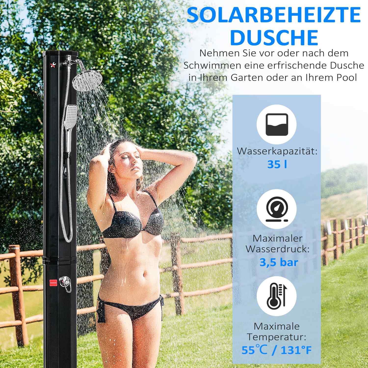 Solar Dusch 35L Camping Varmvatten System – Svart