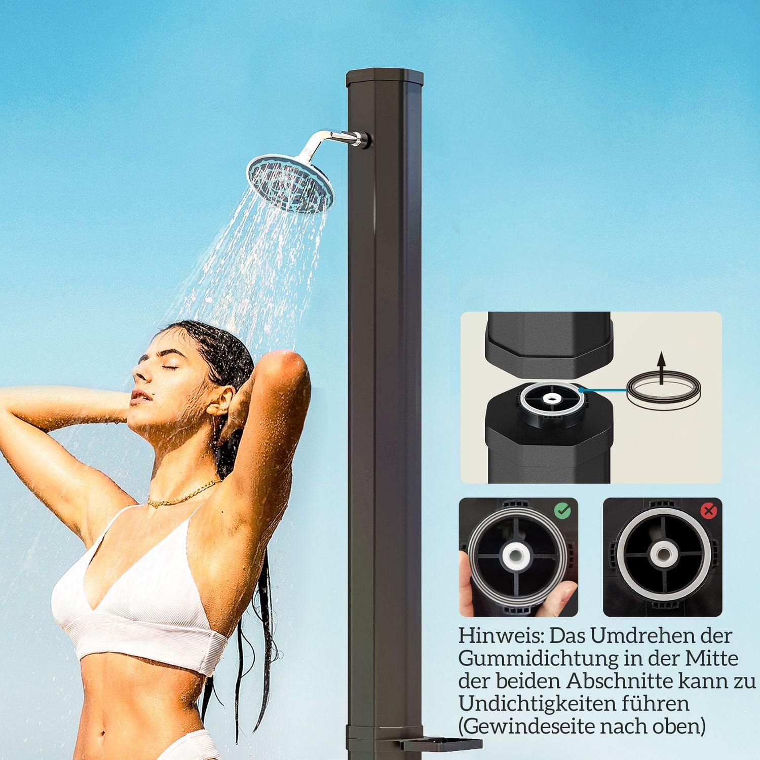 Solární zahradní sprcha, 35L, vyhřívaná, s kohoutkem a ruční sprchou
