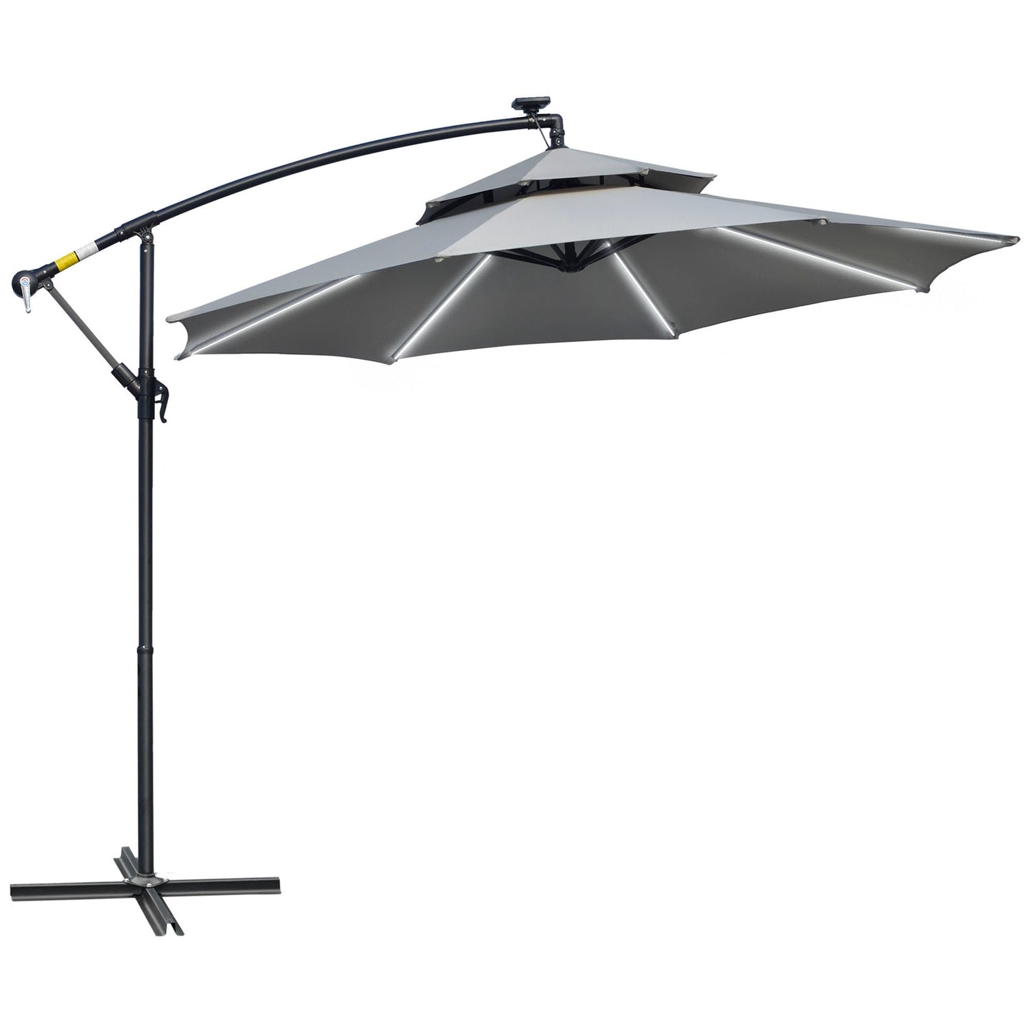 Solar LED Market Parasoll, 295 cm, Vattenavvisande, Ljusgrå