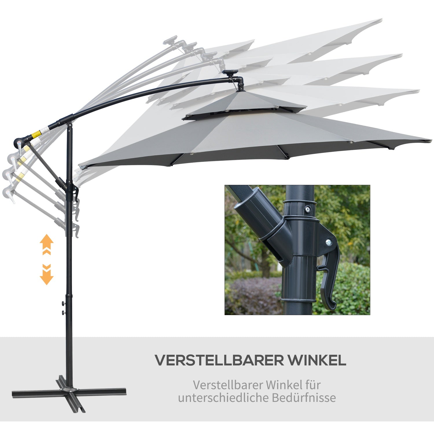 Solar LED Market Parasoll, 295 cm, Vattenavvisande, Ljusgrå