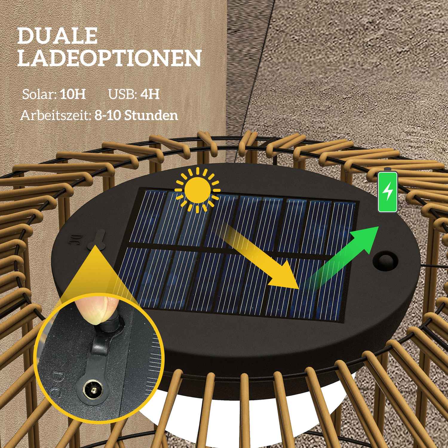 Solární LED osvětlení cesty, dobíjecí přes USB, IP44, kovové