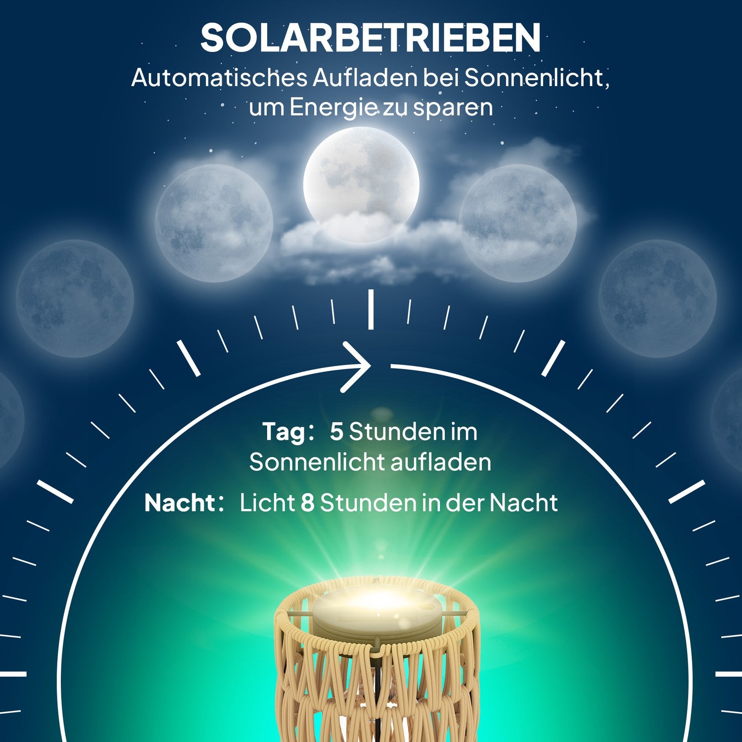 Solární stojací lampa z ratanu v boho stylu, venkovní, voděodolnost IP44
