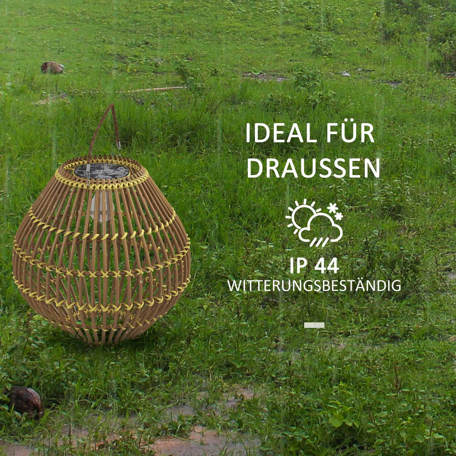Solarlampa, design av rottingtrumma, vattentät, ljussensor
