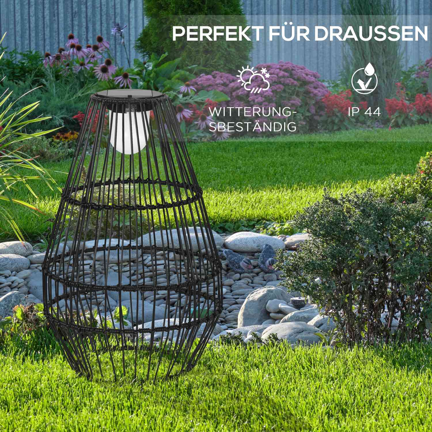 Solar trädgårdslampa, trumdesign, vattentät, ljussensor