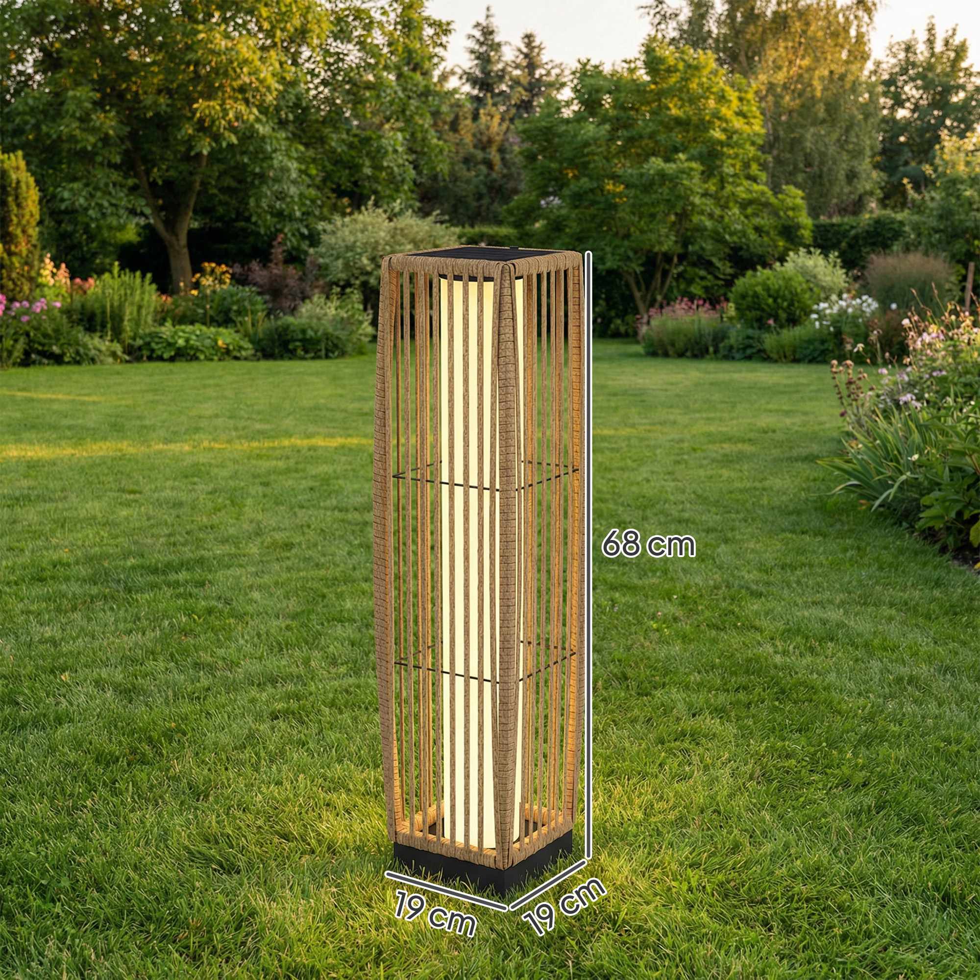 Solcellslampa i rotting, utomhus, IP44, automatisk på/av, 68 cm