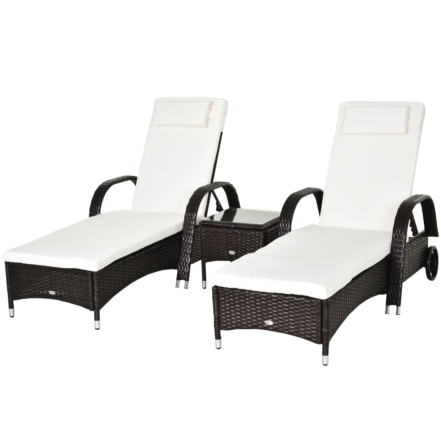 Solstol & bordsset i polyrattan, brun/gräddvit