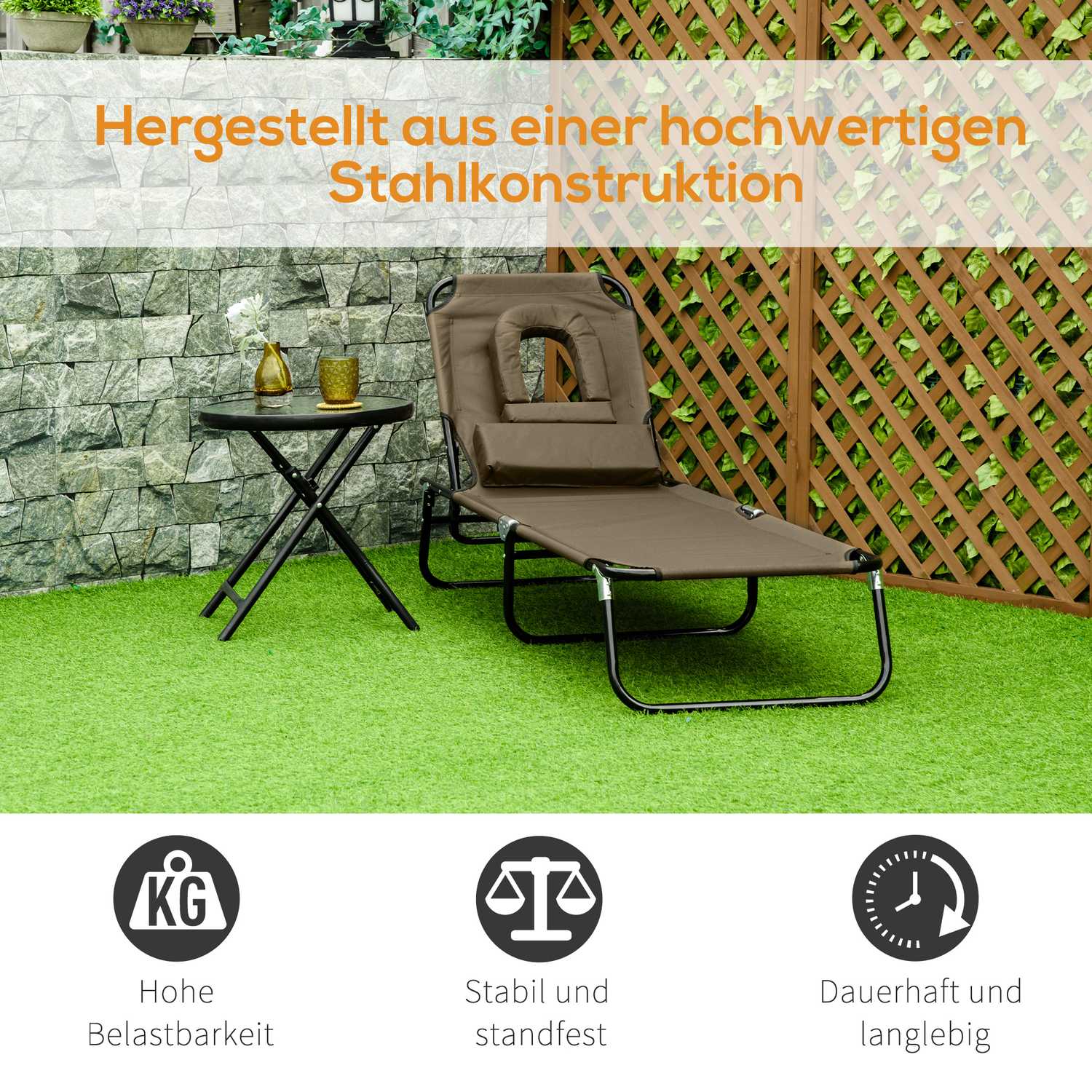 Solstol med läsfönster och ansiktsöppning, brun