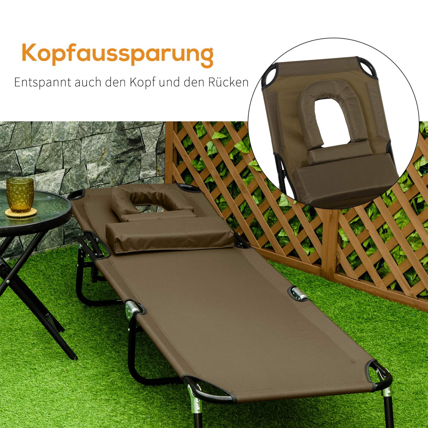 Solstol med läsfönster och ansiktsöppning, brun