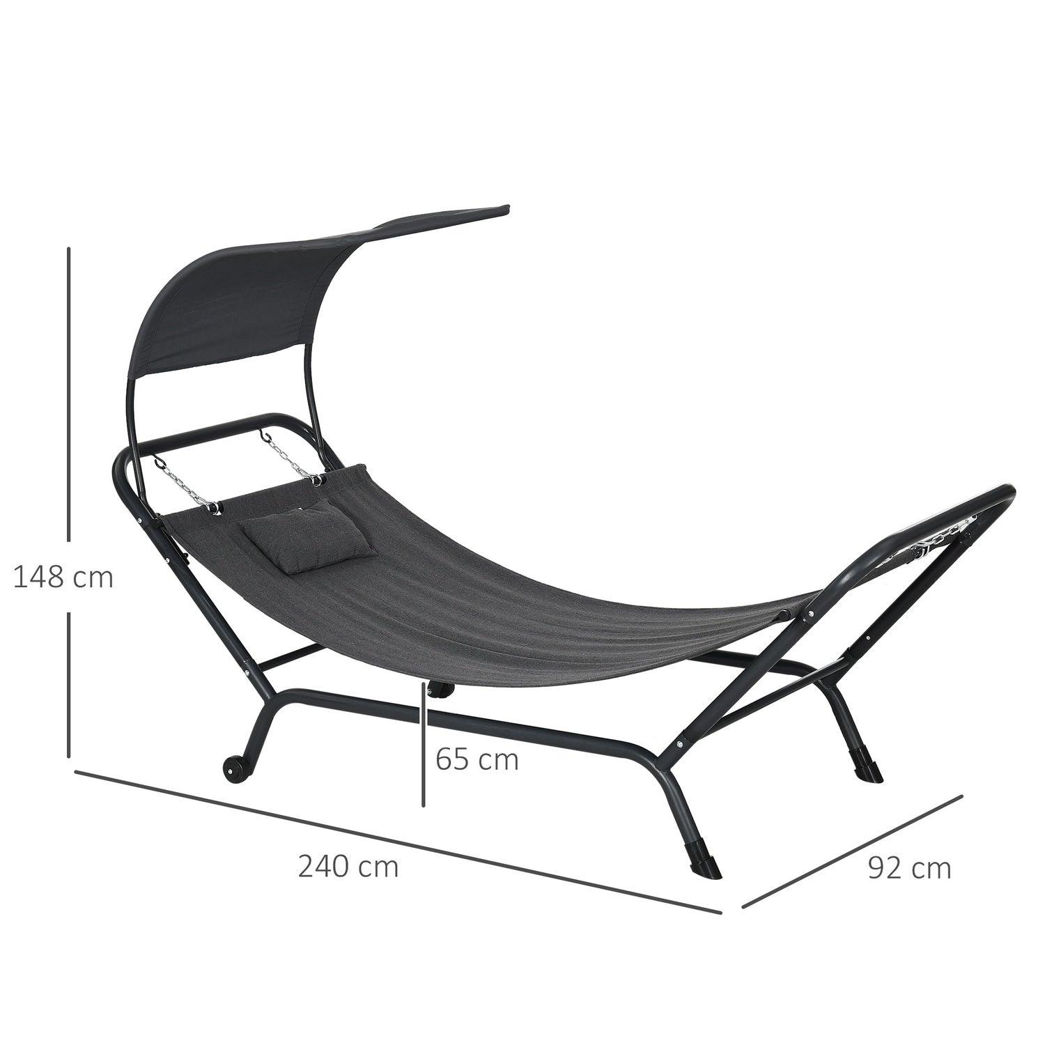 Solstol med tak, dyna, 240x92x148cm, mörkgrå