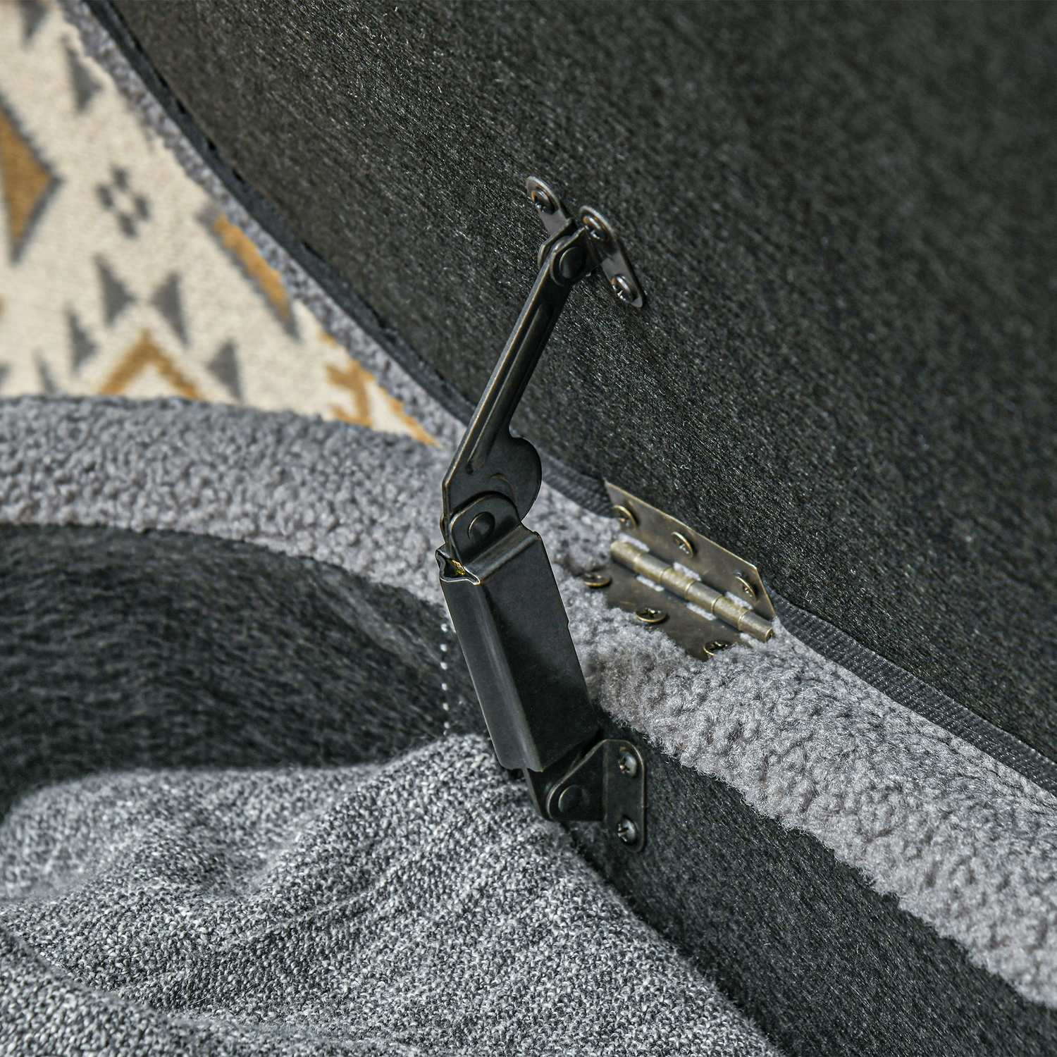 Sovrumsbänk med förvaring, träben, teddyfleece, ljusgrå