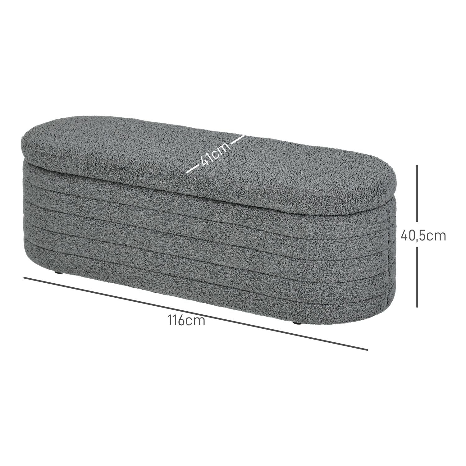 Sovrumsbänk med förvaring, träben, teddyfleece, ljusgrå