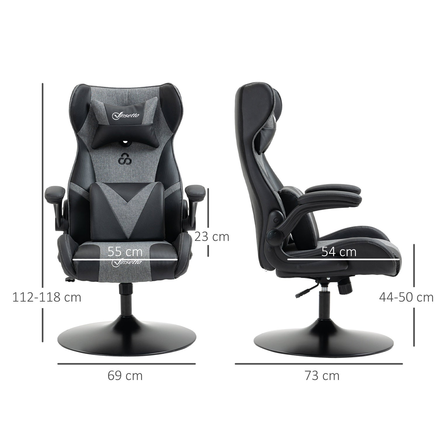 Spelstol, justerbar höjd, svart/grå, ergonomisk design