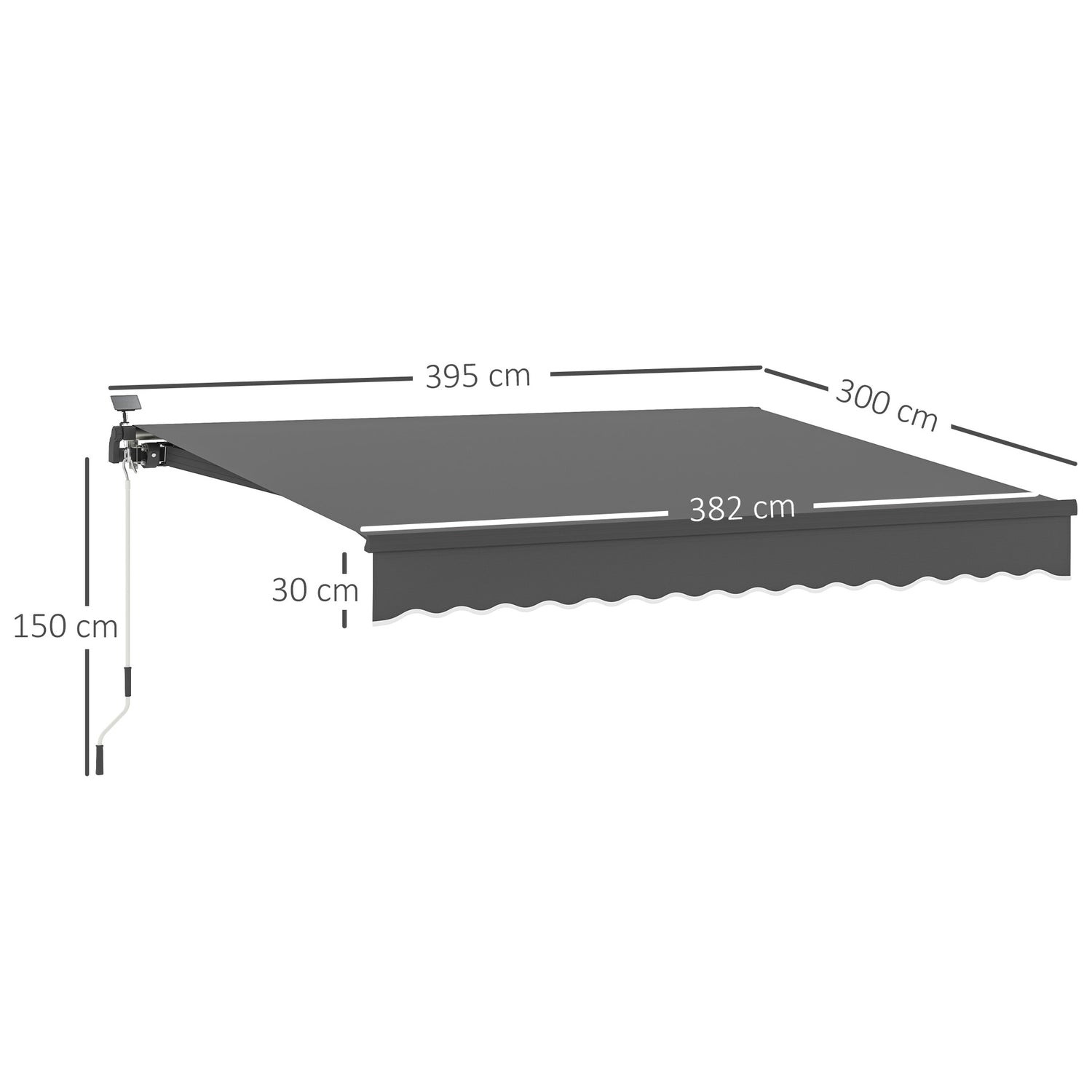 Napínací markýza s ruční klikou, UV 50+, 400 cm, šedá