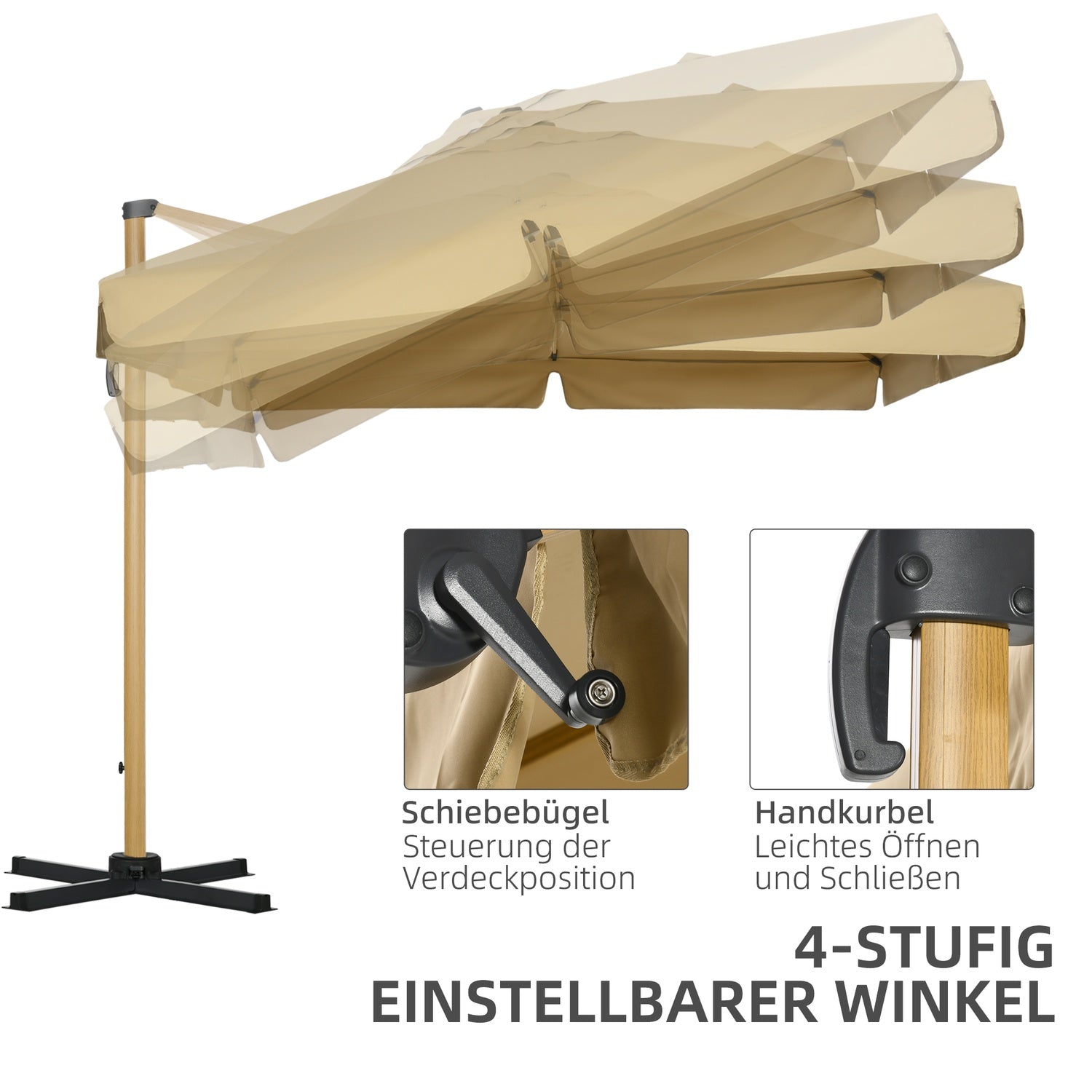 Square Cantilever Parasoll, Justerbar höjd, 295 cm, Khaki